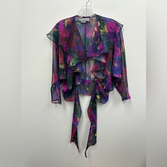 Carol Anderson 70's/80's Floral Tiered Chiffon 2 Piece Maxi Dress & Jacket Set S - Picture 14 of 16